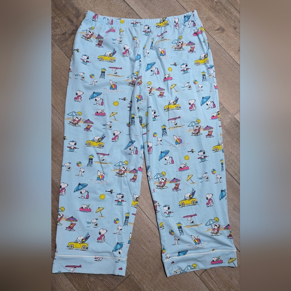 BedHead X Peanuts Blue Surf Sand Beach Snoopy Print Pajama Set Size Large - Picture 9 of 12
